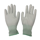 La PU estática anti del ESD de la fibra de carbono del poliéster del recinto limpio cubrió los guantes industriales