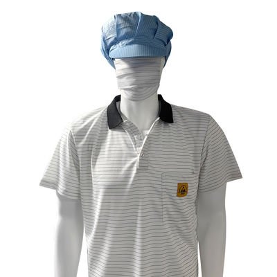 Camisetas de seda blanca de 7 mm de rayas de punto ESD antiestáticas POLO 99% poliéster 1% conductor