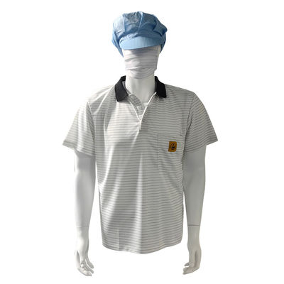Camisetas de seda blanca de 7 mm de rayas de punto ESD antiestáticas POLO 99% poliéster 1% conductor