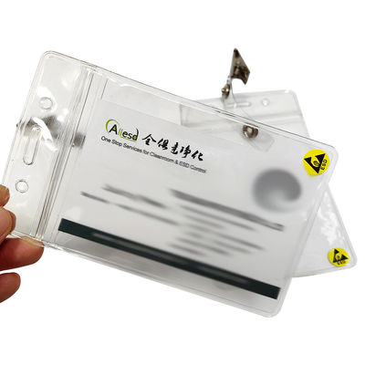 Transparente resistente al agua ESD Antistático de plástico de tarjeta de identificación titular de tarjeta de la placa de la caja del titular con clip