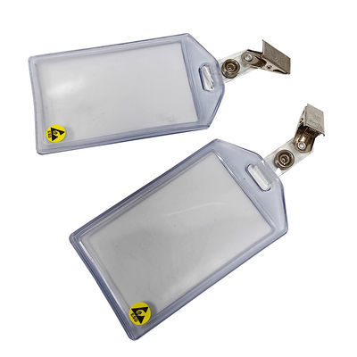Transparente resistente al agua ESD Antistático de plástico de tarjeta de identificación titular de tarjeta de la placa de la caja del titular con clip
