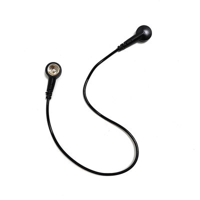 Cable de conexión a tierra ESD negro de 30 cm con botón de ambos extremos para el tapete antistatico de la sala limpia / correa de muñeca ESD