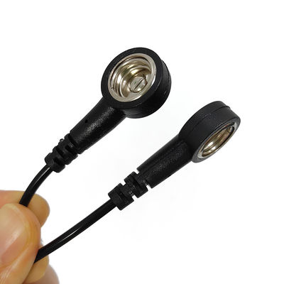 Cable de conexión a tierra ESD negro de 30 cm con botón de ambos extremos para el tapete antistatico de la sala limpia / correa de muñeca ESD