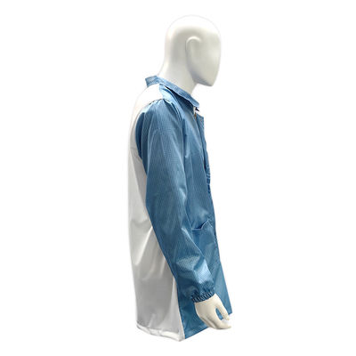 Camisa antistatista ESD de sala limpia con una cremallera de rebanada de malla blanca en la espalda Camisa de laboratorio antistatista