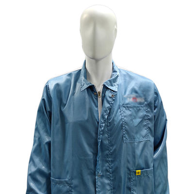 Camisa antistatista ESD de sala limpia con una cremallera de rebanada de malla blanca en la espalda Camisa de laboratorio antistatista