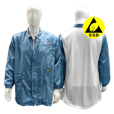Camisa antistatista ESD de sala limpia con una cremallera de rebanada de malla blanca en la espalda Camisa de laboratorio antistatista