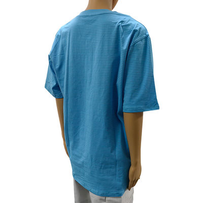 Sala limpia 99% de algodón + 1% de fibra de carbono Azul Unisex ESD camiseta antiestática de cuello O con 3 botones