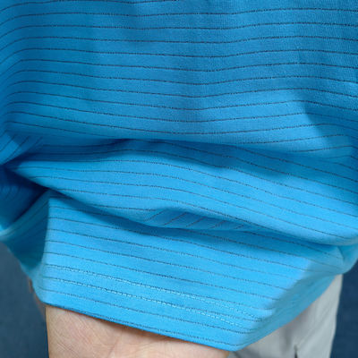 Sala limpia 99% de algodón + 1% de fibra de carbono Azul Unisex ESD camiseta antiestática de cuello O con 3 botones