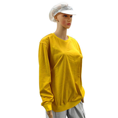 Amarillo 5mm Bandas 99% de algodón + 1% de fibra de carbono ESD camisa de manga larga antiestática para laboratorio