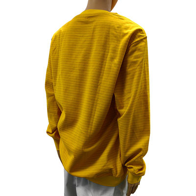 Amarillo 5mm Bandas 99% de algodón + 1% de fibra de carbono ESD camisa de manga larga antiestática para laboratorio