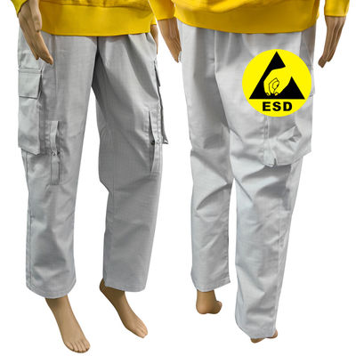 Pantalones largos antistáticos Sala limpia 67% Poliéster + 31% algodón + 2% fibra de carbono Pantalones grises ESD