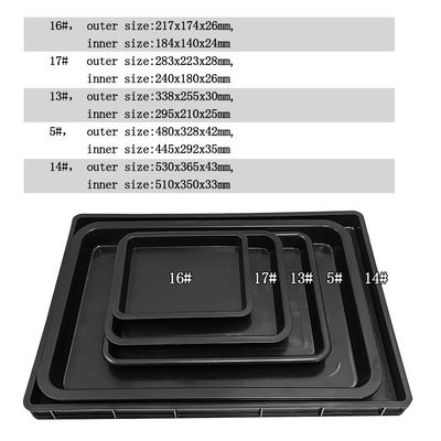 530x365x43mm ESD bandejas cuadradas antistáticas Negro de plástico rectangular ESD bandeja poco profunda ESD Electrónica de círculo giratorio