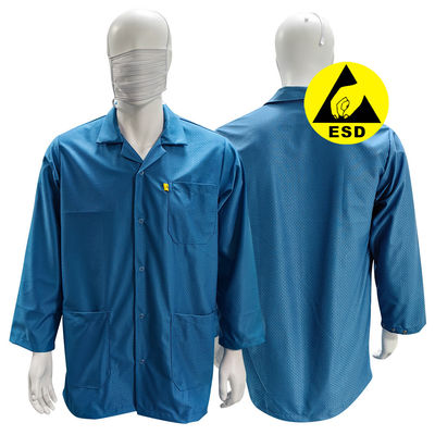 Ropa azul lavable de sala limpia ESD ropa antiestática con 96% de poliéster + 4% de carbono