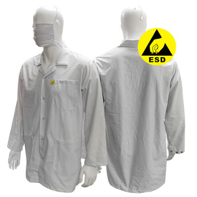 XS-10XL de sala limpia Blanco ESD 96% poliéster + 4% carbono antiestático lavable