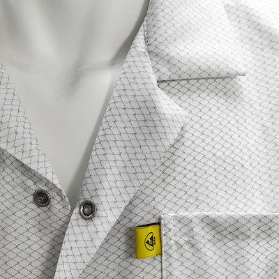 XS-10XL de sala limpia Blanco ESD 96% poliéster + 4% carbono antiestático lavable