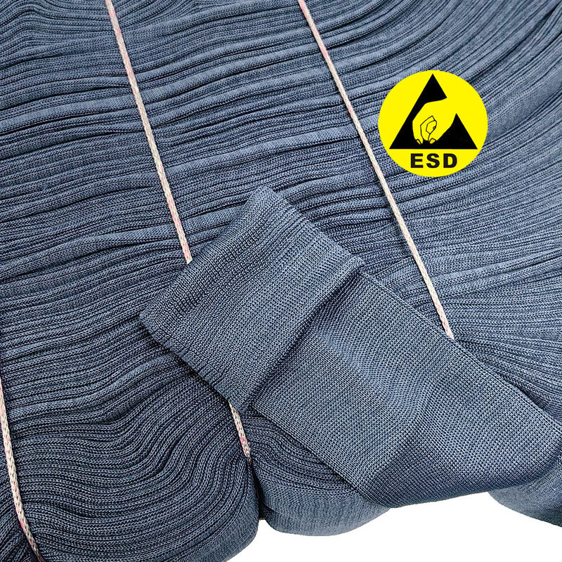 93% de poliéster 7% de fibra de carbono ESD Tejido de costillas antistáticas para ropa de cuarto limpio
