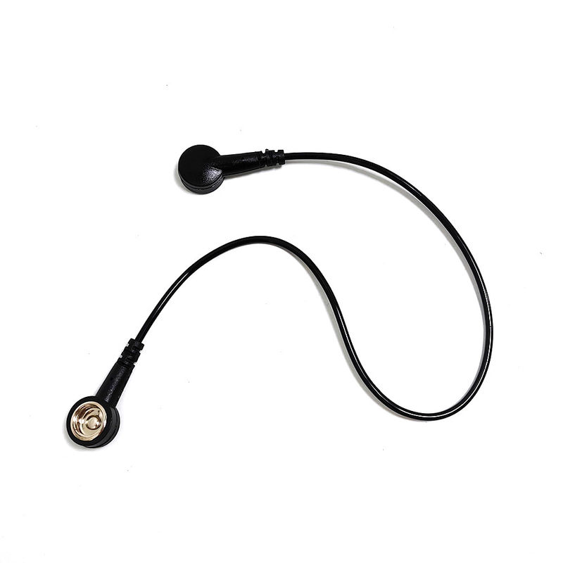 Cable de conexión a tierra ESD negro de 30 cm con botón de ambos extremos para el tapete antistatico de la sala limpia / correa de muñeca ESD