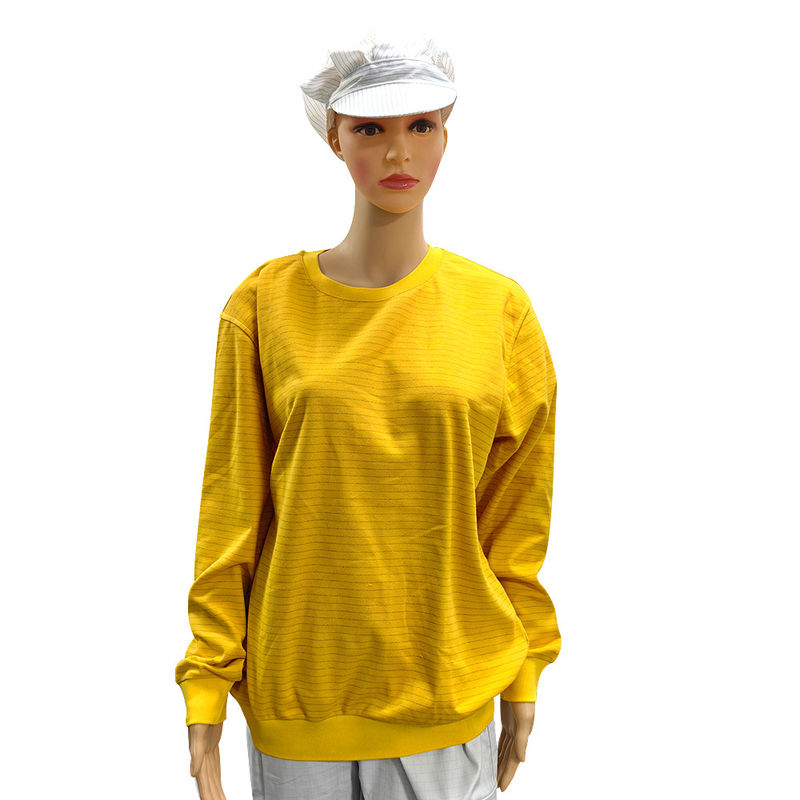 Amarillo 5mm Bandas 99% de algodón + 1% de fibra de carbono ESD camisa de manga larga antiestática para laboratorio
